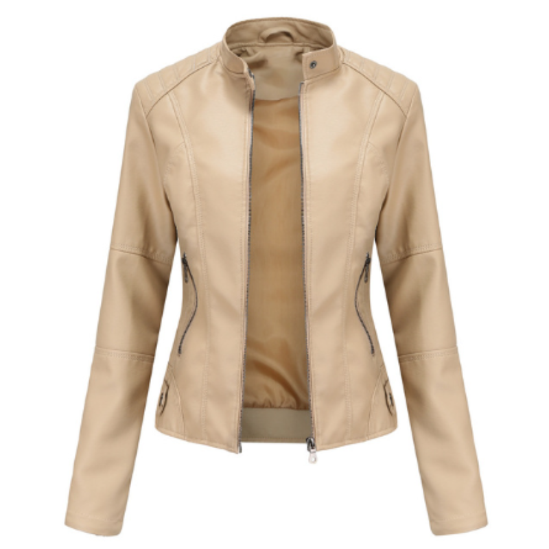 Giacca da Donna in Pelle con Collo alla Coreana