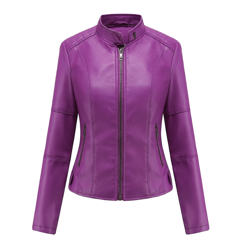 Giacca da Donna in Pelle con Collo alla Coreana