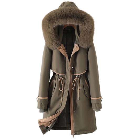 Giacca Parka Invernale da Donna con Cappuccio in Pelliccia e Coulisse in Vita