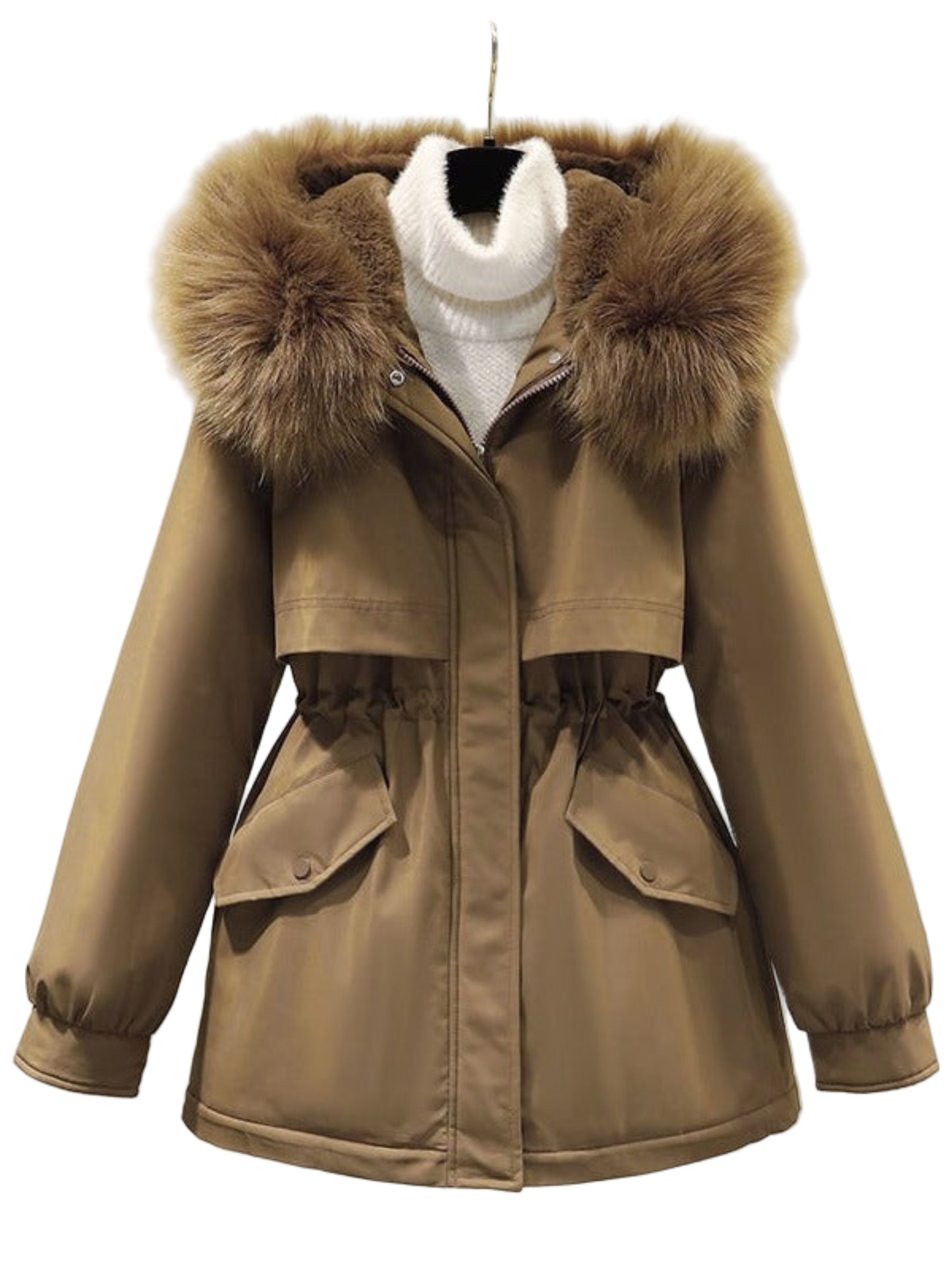 Giacca Parka Invernale da Donna con Cappuccio in Pelliccia