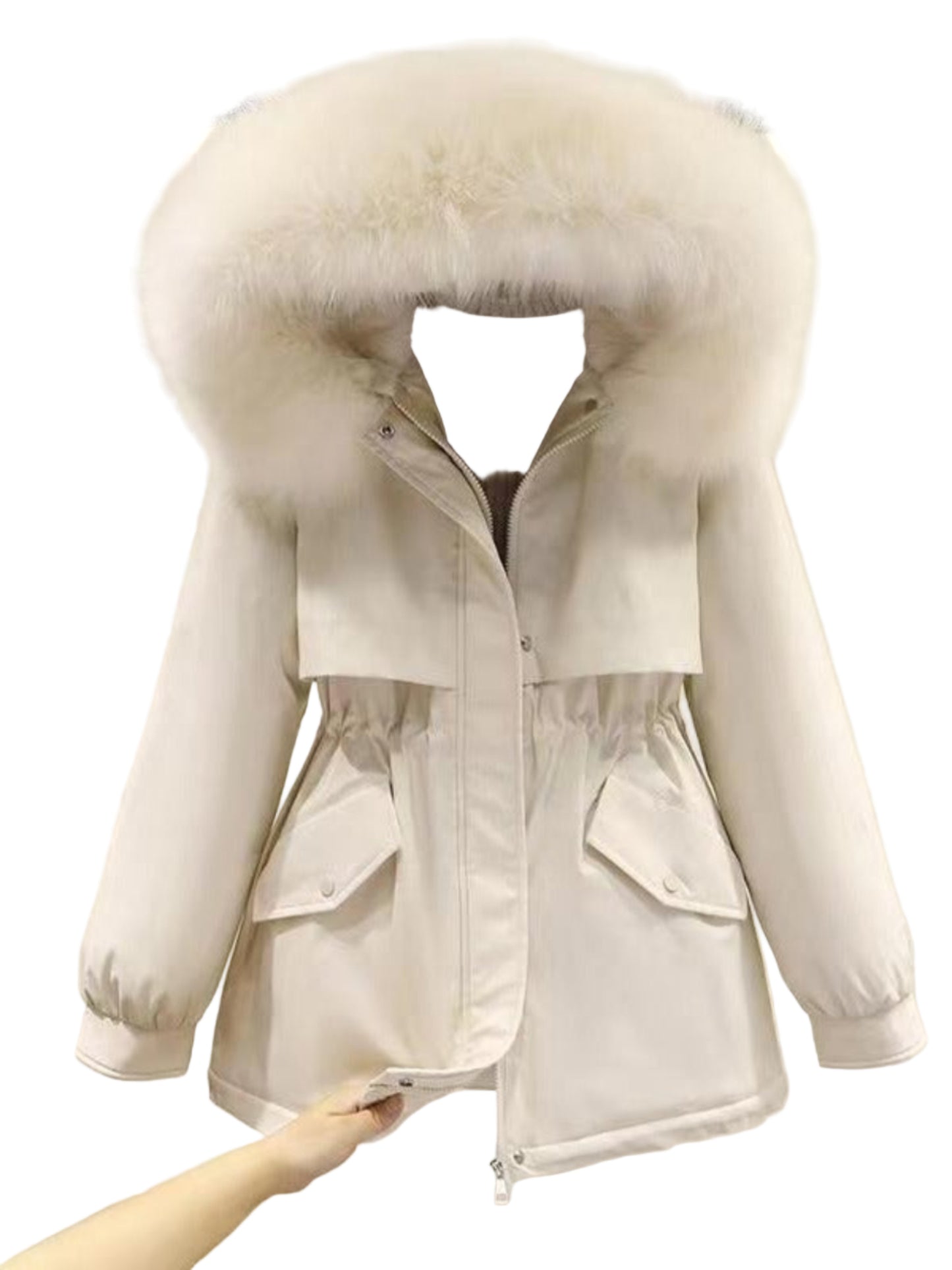 Giacca Parka Invernale da Donna con Cappuccio in Pelliccia