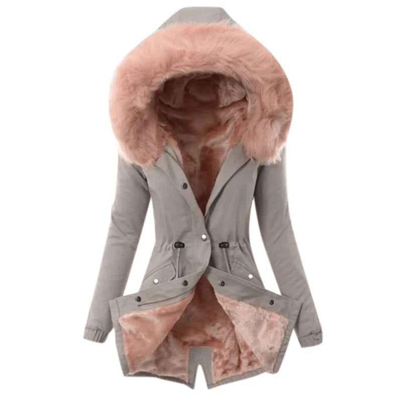 Parka da Donna - Cappuccio Foderato in Pelliccia Sintetica - Caldo e Isolato, Lunghezza Media