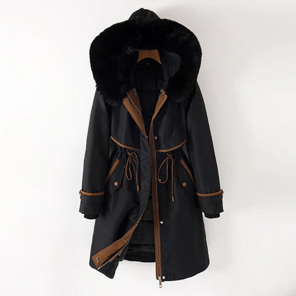 Giacca Parka Invernale da Donna con Cappuccio in Pelliccia e Coulisse in Vita