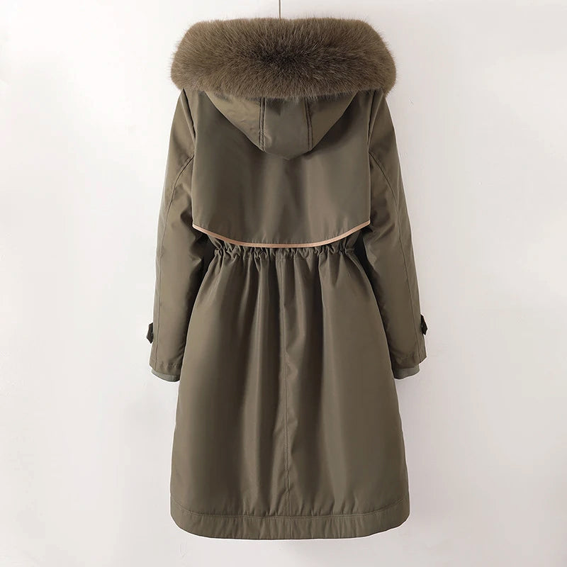Giacca Parka Invernale da Donna con Cappuccio in Pelliccia e Coulisse in Vita