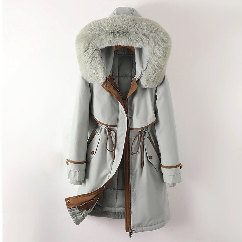 Giacca Parka Invernale da Donna con Cappuccio in Pelliccia e Coulisse in Vita