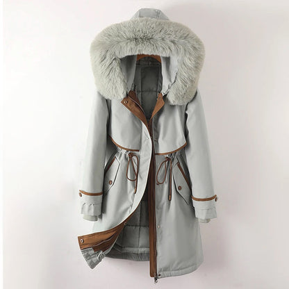 Giacca Parka Invernale da Donna con Cappuccio in Pelliccia e Coulisse in Vita