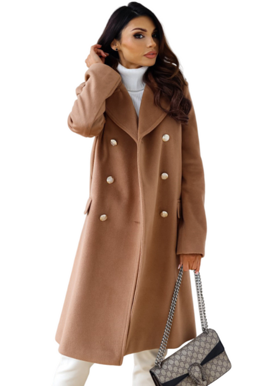Cappotto Lungo Nero Donna Doppio Petto Elegante per Stile