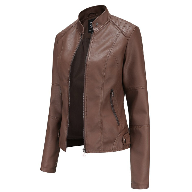 Giacca da Donna in Pelle con Collo alla Coreana