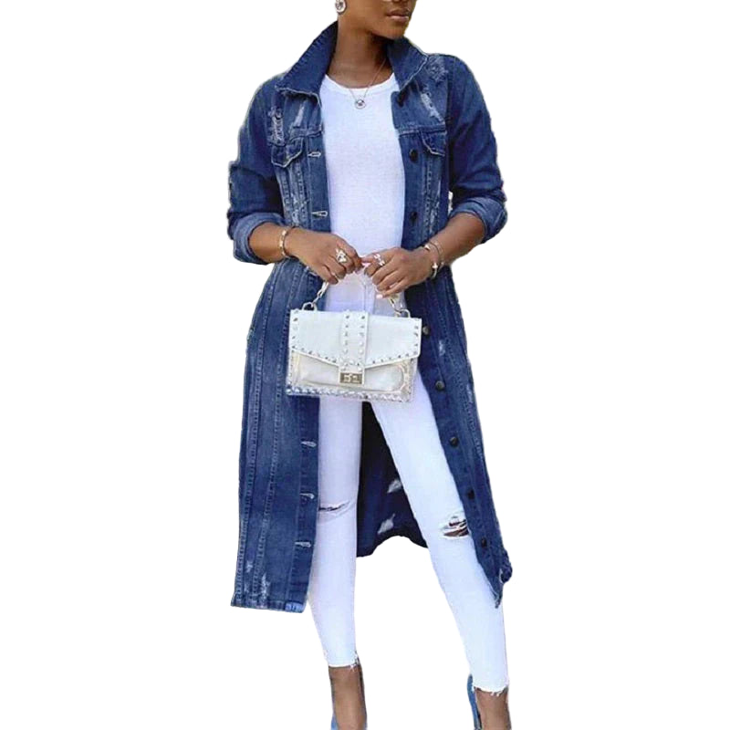 Trench in Denim | Trench lungo elegante per l'uso quotidiano