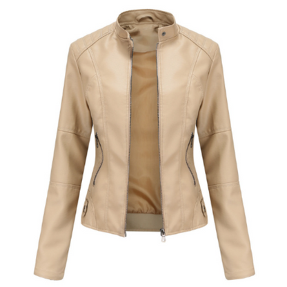 Giacca da Donna in Pelle con Collo alla Coreana
