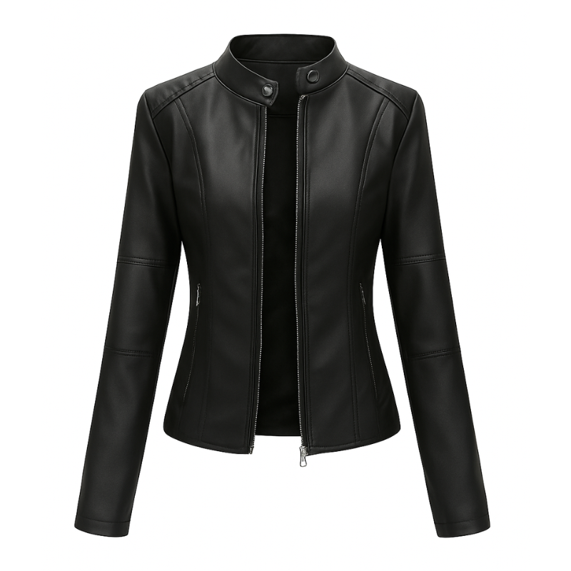 Giacca da Donna in Pelle con Collo alla Coreana
