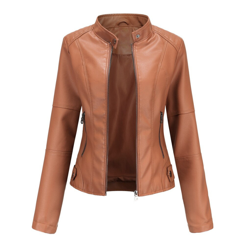 Giacca da Donna in Pelle con Collo alla Coreana