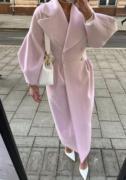 Cappotto lungo con maniche a lanterna e colletto per donna