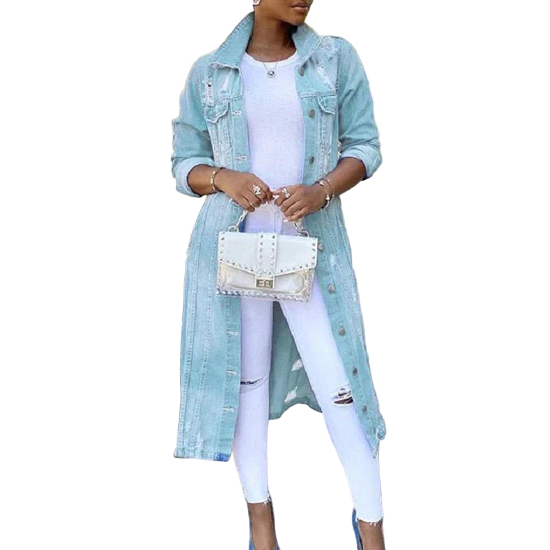Trench in Denim | Trench lungo elegante per l'uso quotidiano