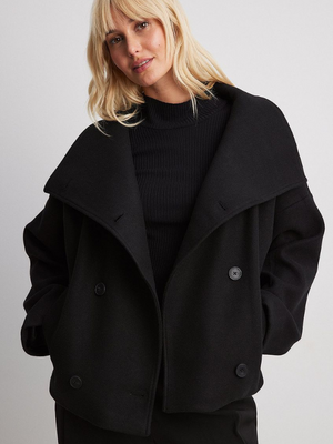 Cappotto Donna con Collo Ampio e Bottoni