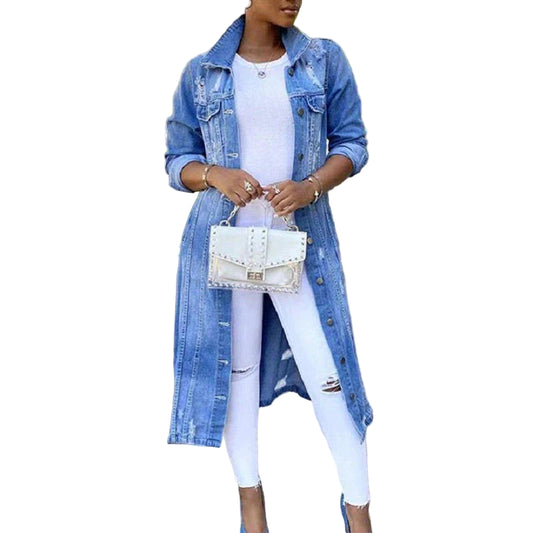 Trench in Denim | Trench lungo elegante per l'uso quotidiano