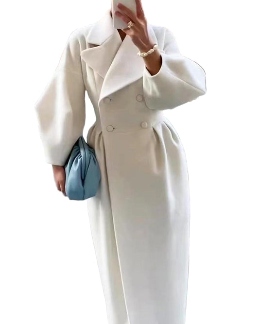 Cappotto lungo con maniche a lanterna e colletto per donna